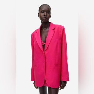 H&M‎ linen blend blazer Oversized linen jacket Pink Size Small NWT